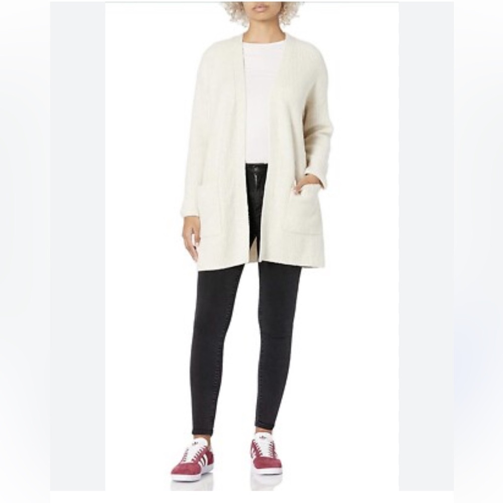 Goodthreads Wool Blend Open Cardigan Ribbed Sweater Oatmeal Heather NWT Sz M